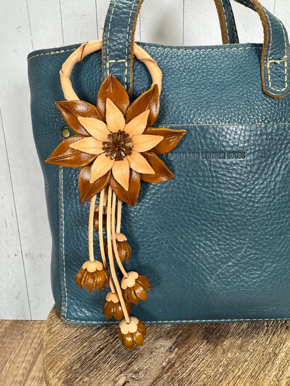 Autumn Purse Charm Fall Flower Charm Genuine Leather Neutral Accessory NEW!